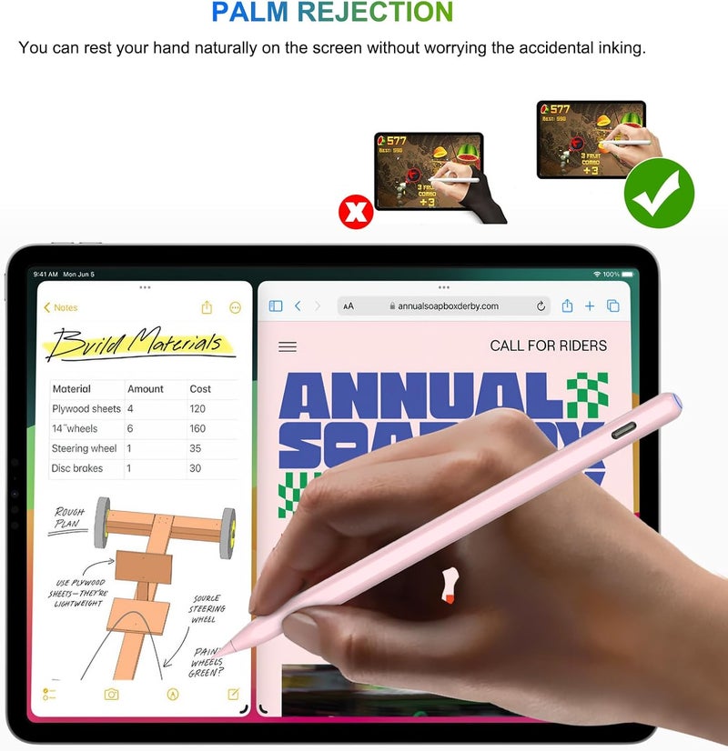 HATOKU Charging, Pencil for iPad with Tilt & Palm Rejection, Magnetic Stylus Pen for ipad Air M3/3/4/5, iPad mini 5/6, ipad 6/7/8/9/10/11 Gen, ipad Pro 11/12.9 (Pink) - Image 4